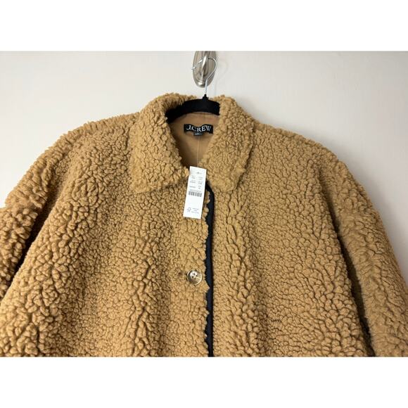NWT J.CREW JACKET SHERPA BORG BARN CAMEL TAN BLACK LONGLINE MINIMALIST WINTER - Picture 10 of 13